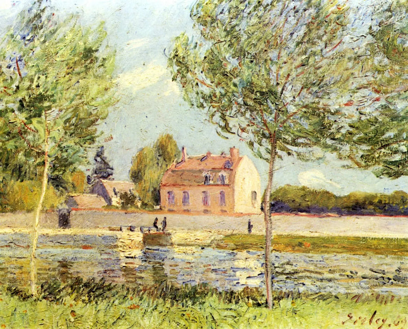Huizen aan de oever van de Loing - Alfred Sisley