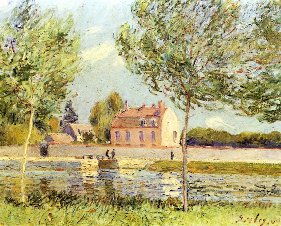 Huizen aan de oever van de Loing - Alfred Sisley