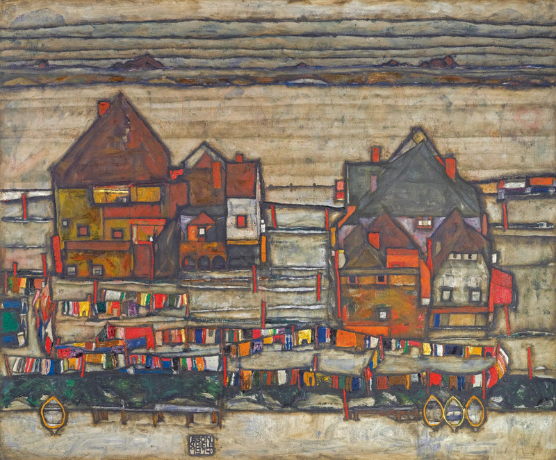 Huizen met gekleurde was - Egon Schiele