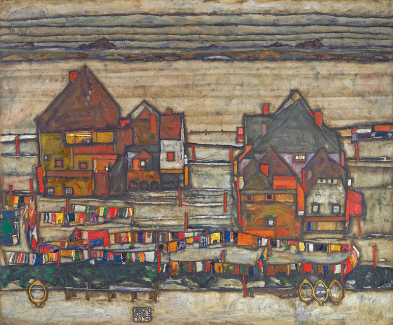 Huizen met gekleurde was - Egon Schiele