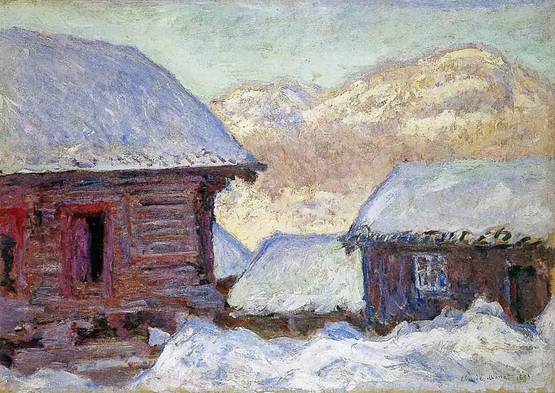 Huizen in de sneeuw en Mount Kolsås W1404 - Claude Monet