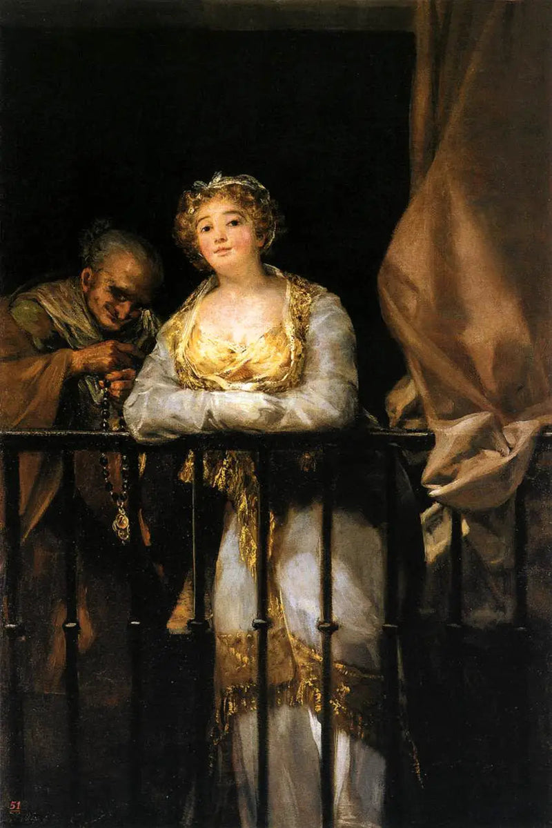 Maja en Célestine op het balkon - Francisco de Goya