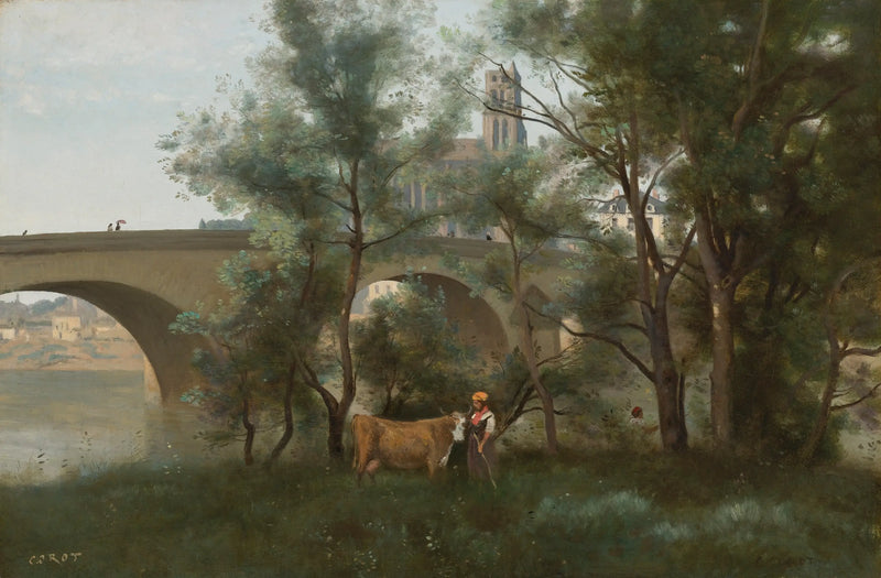 Mantes, de oevers van de Seine aan de voet van de brug - Jean-Baptiste Camille Corot