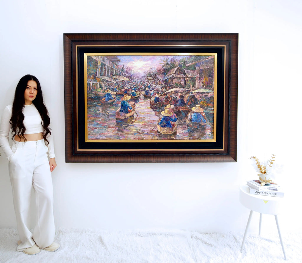 Marché flottant | 145 x 105 cm Reproductions de tableaux à la peinture à l’huile