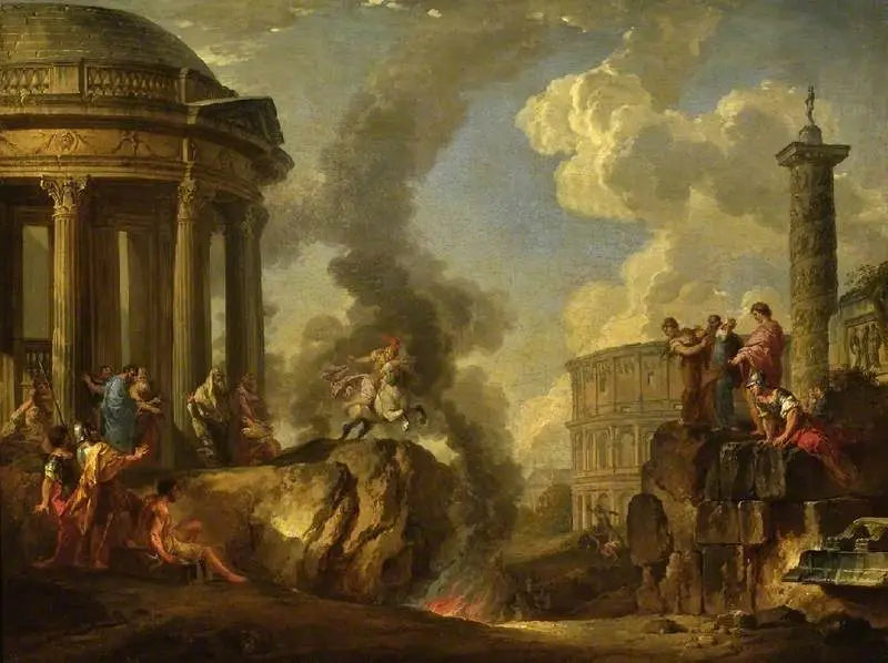 Marcus Curtius springt in de golf - Giovanni Paolo Panini

Source:
Marcus Curtius sautant dans le golfe - Giovanni Paolo Panini