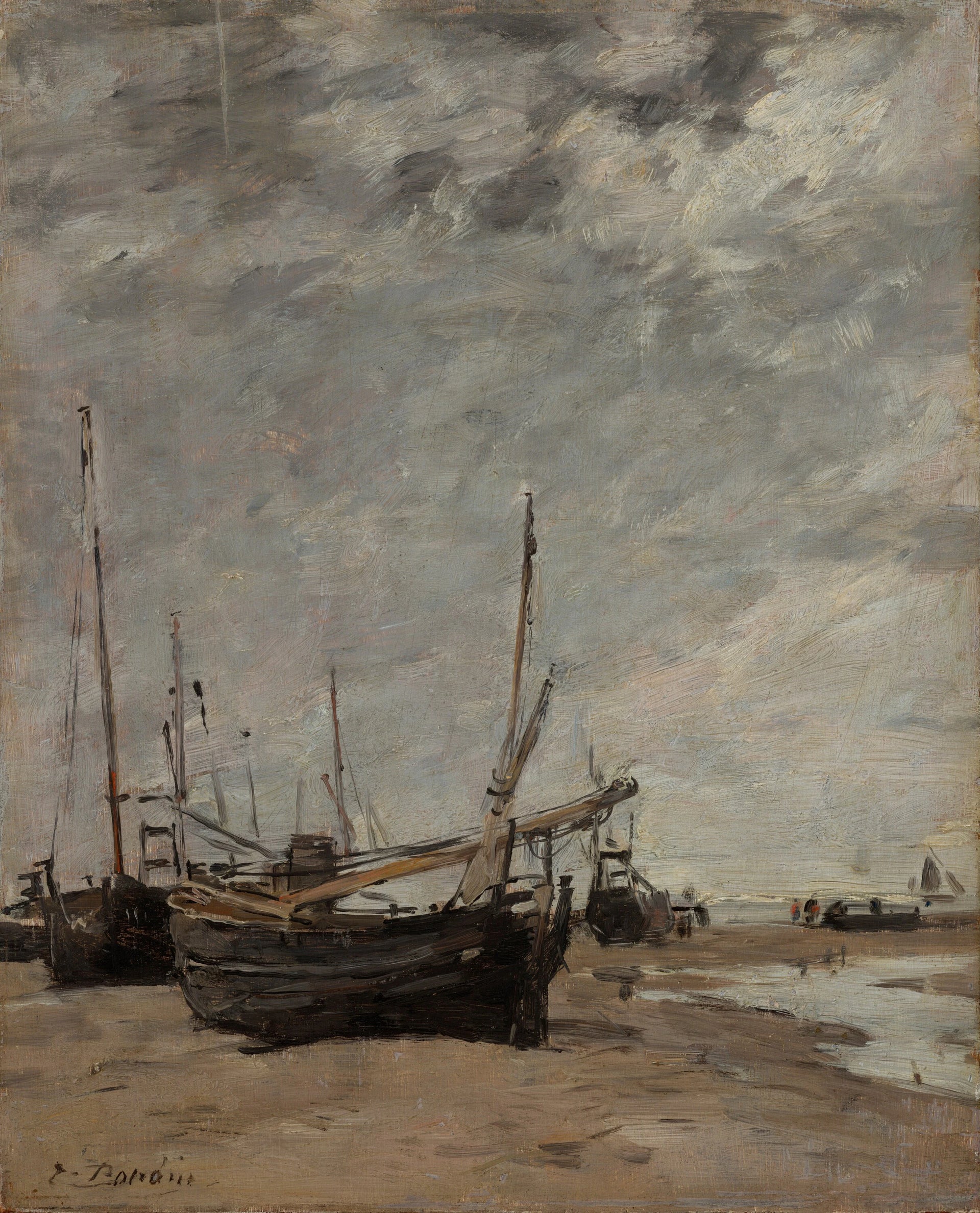 Marée basse, des voiliers s'échouent - Eugène Boudin