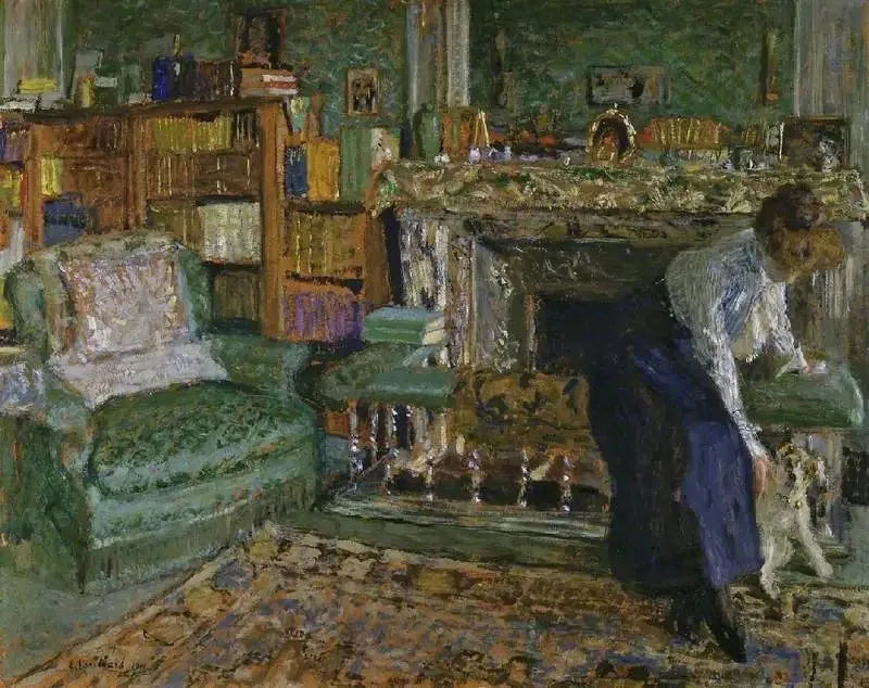 Marguerite Chapin in haar appartement met haar hond - Édouard Vuillard