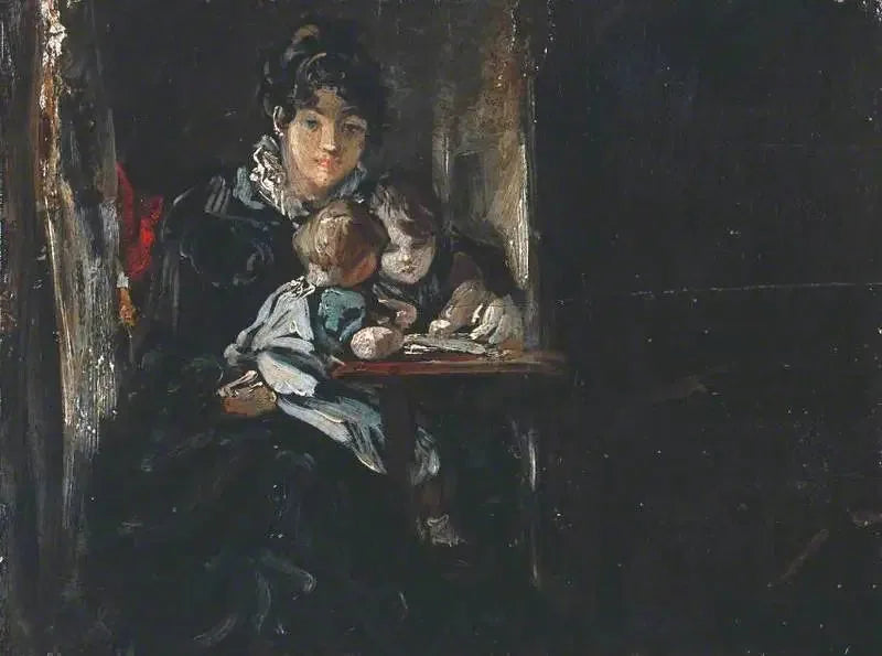 Maria Constable met twee van haar kinderen. Achterzijde: Kopie naar Teniers - John Constable