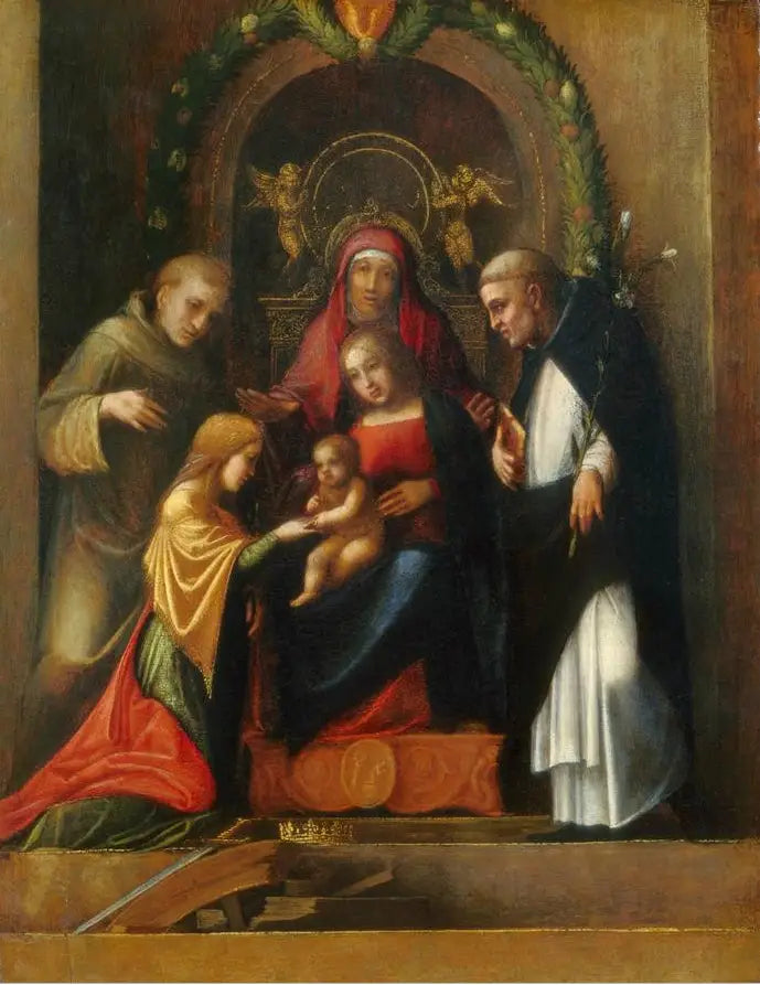 Mystieke bruiloft van Sint Catharina van Alexandrië en heiligen - Antonio da Correggio