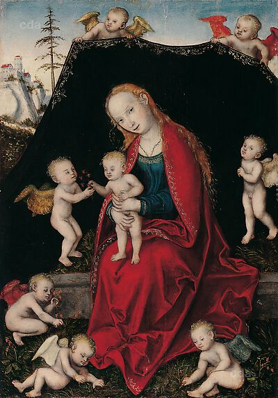 Maria met het kind omringd door engelen - Lucas Cranach de Oudere