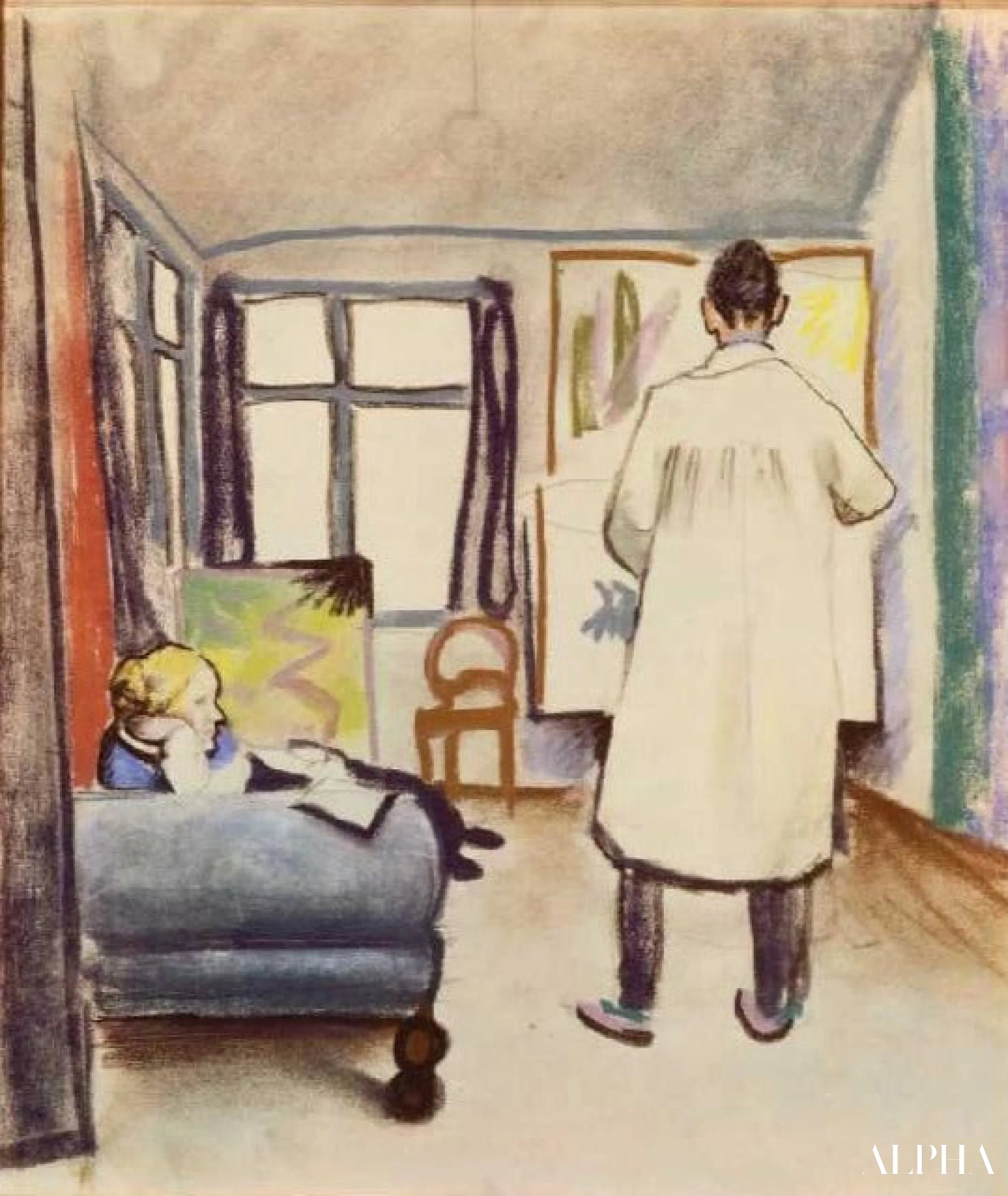 Marie en Franz Marc in de studio bij Macke in Bonn - August Macke - Reproducties van schilderijen en hoogwaardige schilderijen