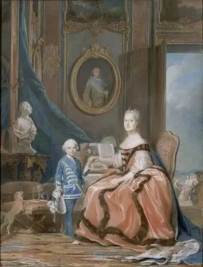 Marie-Josèphe van Saksen en de hertog van Bourgondië in zijn appartement in Versailles - Maurice-Quentin de La Tour