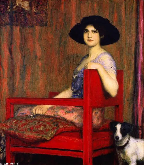 Reproduction du tableau « Marie sur une chaise rouge - Franz Von Stuck » par Alpha Reproduction en peinture à l’huile