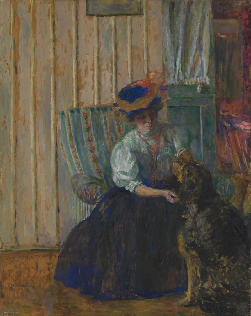 Marthe Bonnard met hond - Édouard Vuillard