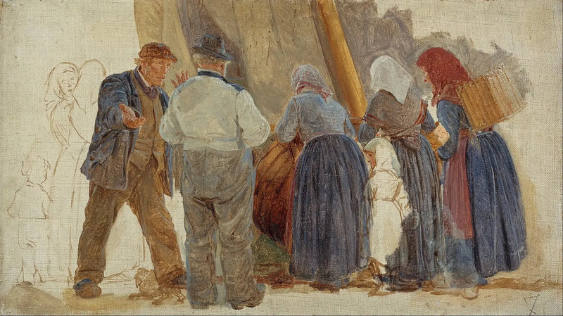 Ochtend in Hornbæk. Mannen en vrouwen die handelen - Peder Severin Krøyer