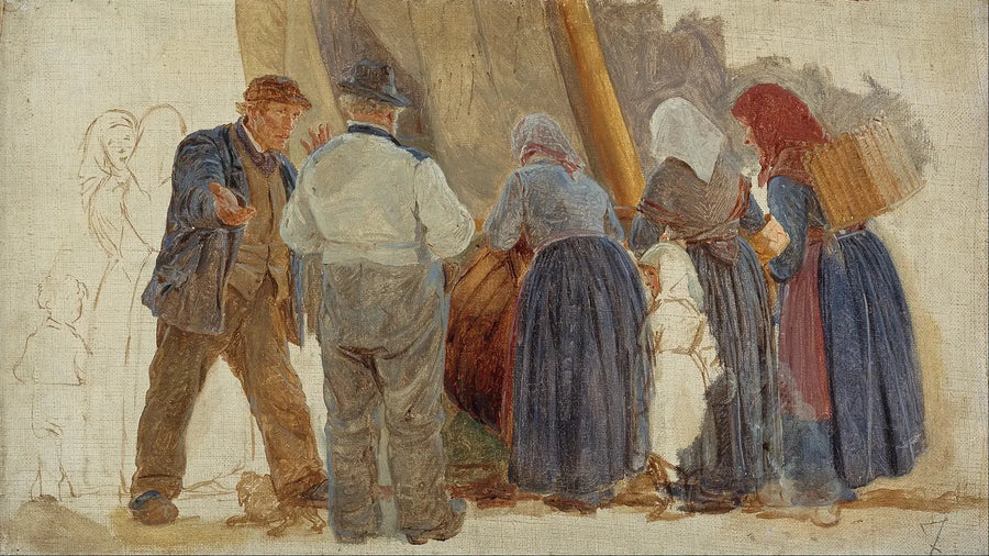 Ochtend in Hornbæk. Mannen en vrouwen die handelen - Peder Severin Krøyer