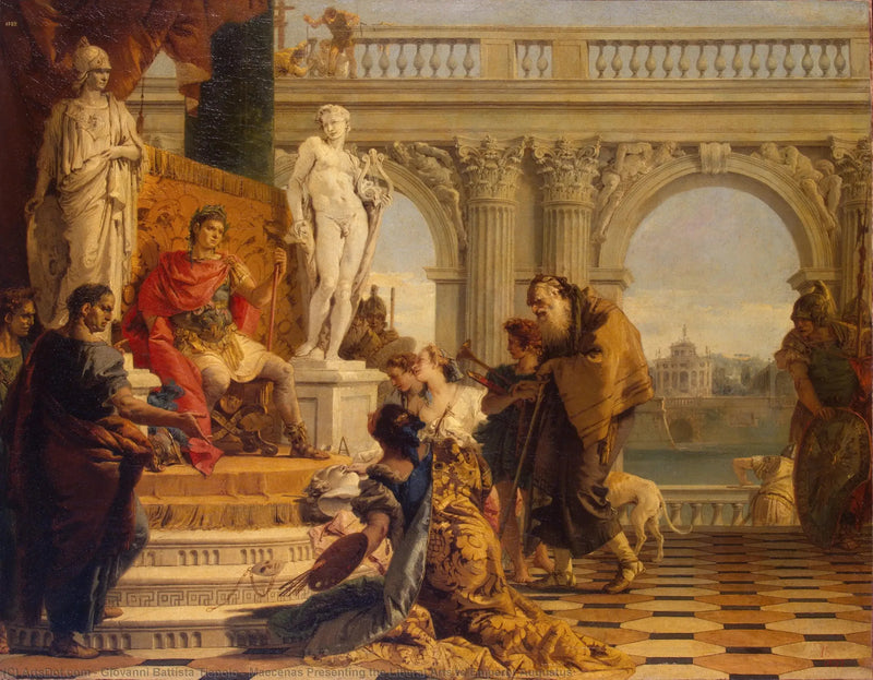 Mecena die de vrije kunsten presenteert aan keizer Augustus - Giovanni Battista Tiepolo