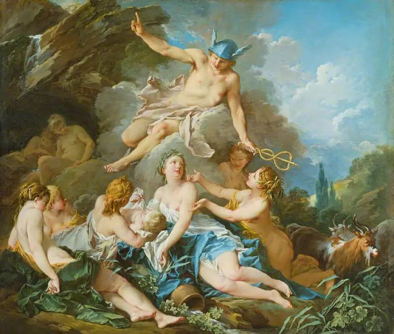 Vertrouwelijke Mercuur de kind Bacchus aan nimfen - François Boucher