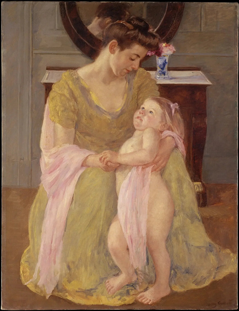 Moeder en kind met een roze sjaal - Mary Cassatt