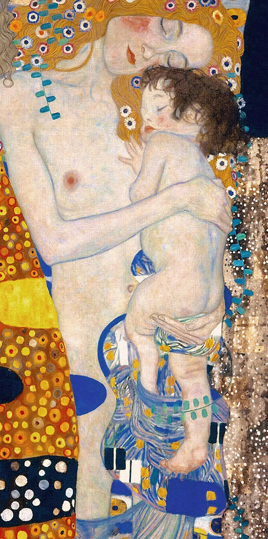 Reproduction du tableau « 👩‍👦 Mère et enfant (Détail II de Les Trois Âges de la Femme) – Gustav Klimt (1905) » par Alpha Reproduction en peinture à l’huile