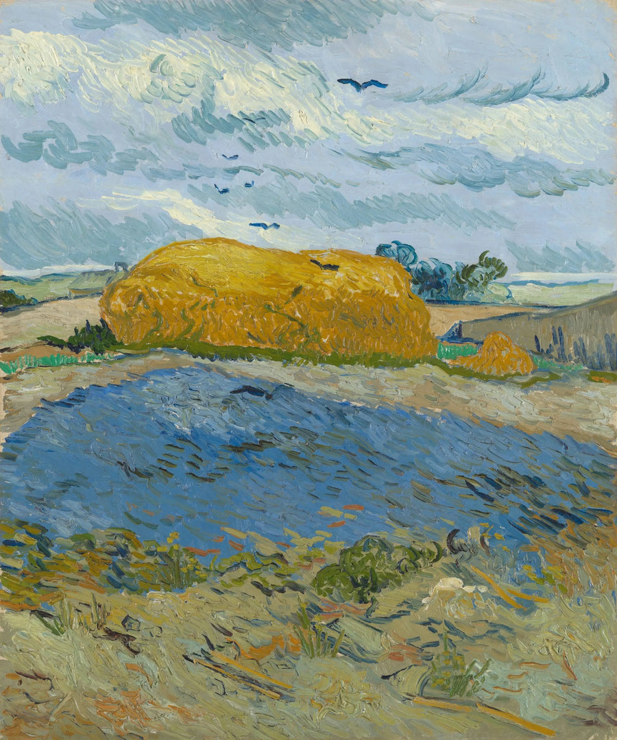 Hooiwallen onder een regenachtige hemel - Vincent van Gogh