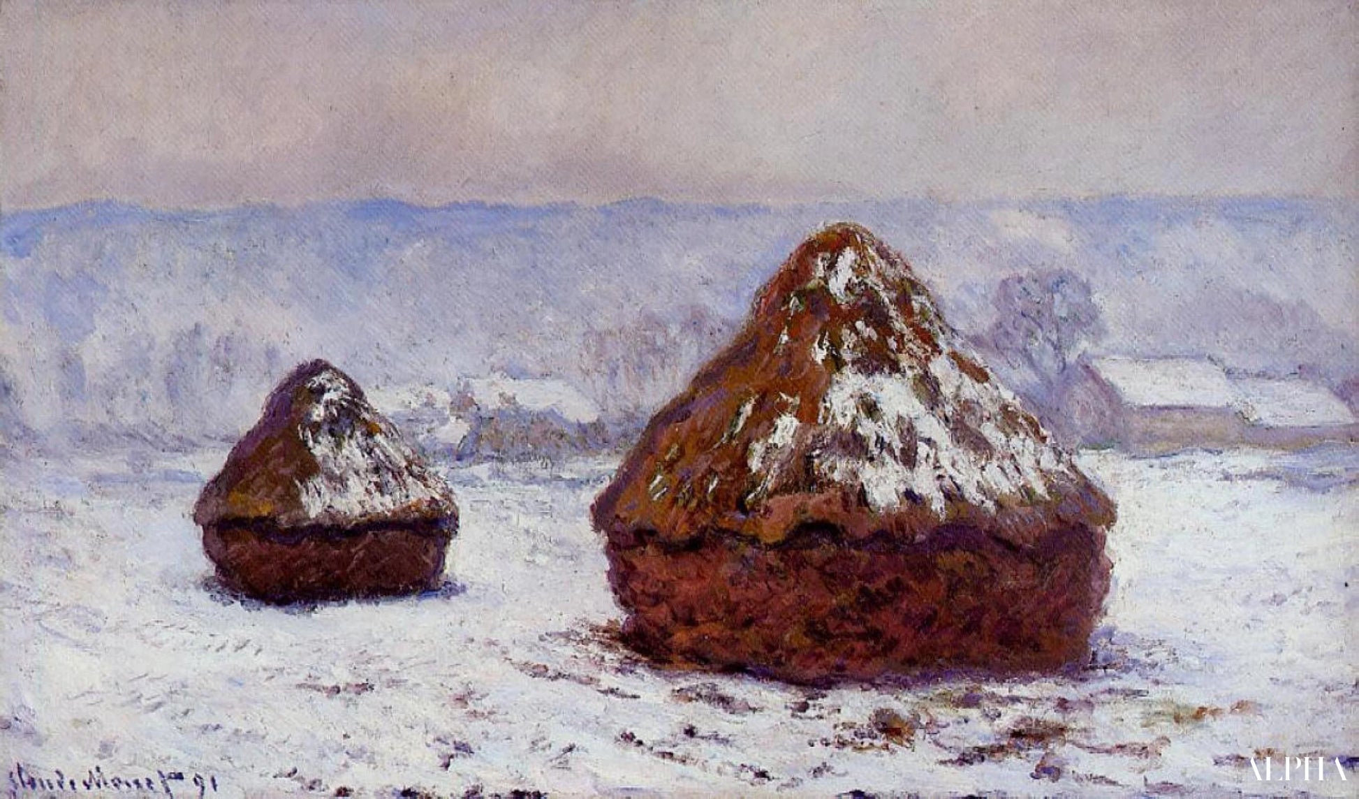 Meules, sneeuweffect van Claude Monet - Reproducties van schilderijen en hoogwaardige schilderijen