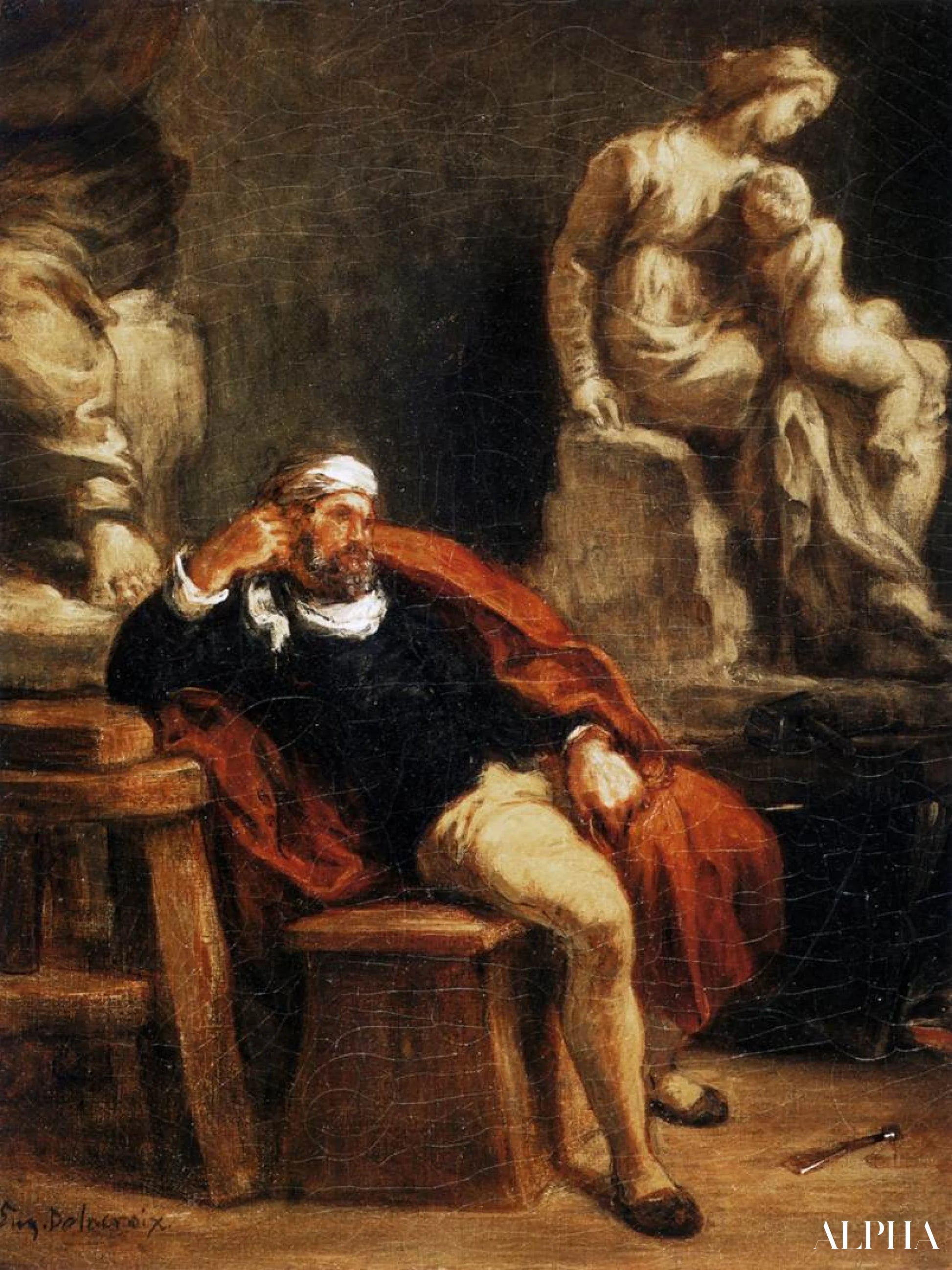Michelangelo in zijn atelier - Eugène Delacroix - Reproducties van schilderijen en hoogwaardige schilderijen
