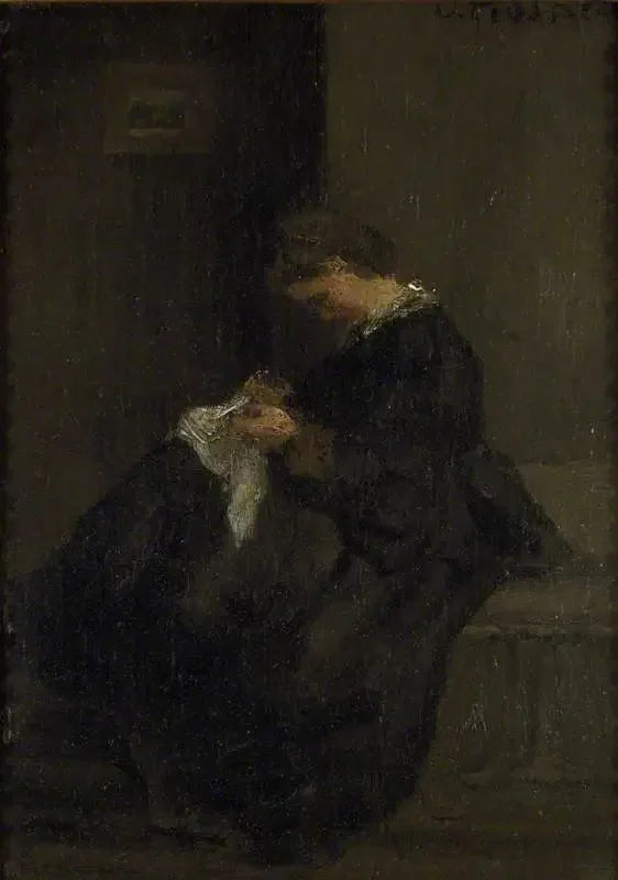 Mevrouw Pissarro aan het naaien - Camille Pissarro