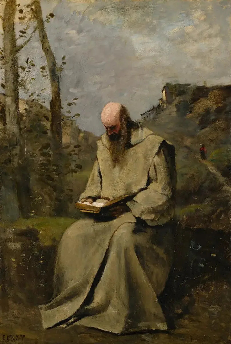 Zittende monnik, lezend - Jean-Baptiste Camille Corot