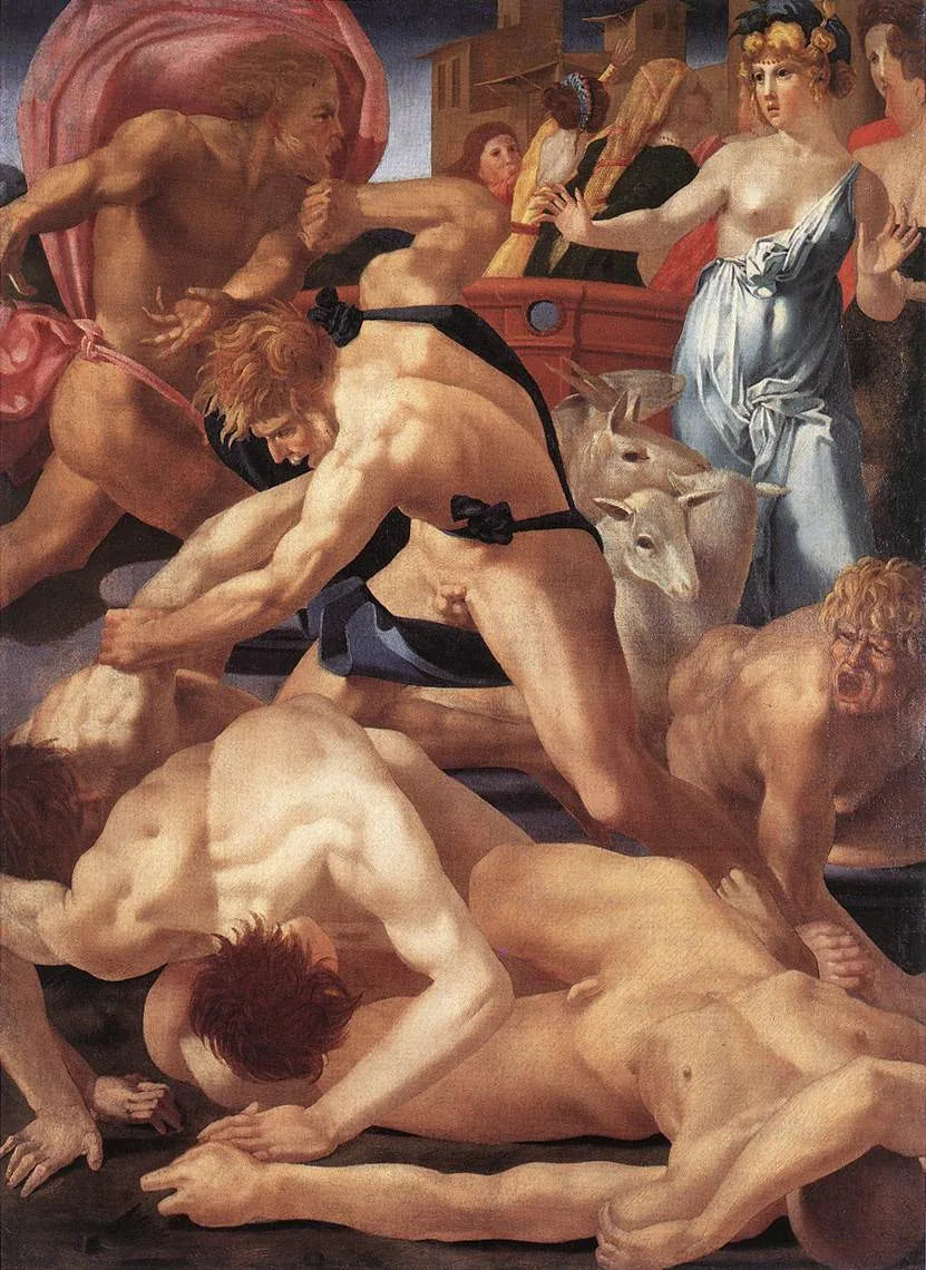 Mozes verdedigt de dochters van Jethro - Rosso Fiorentino