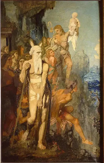 Mozes, voor het Beloofde Land, neemt zijn sandalen uit - Gustave Moreau