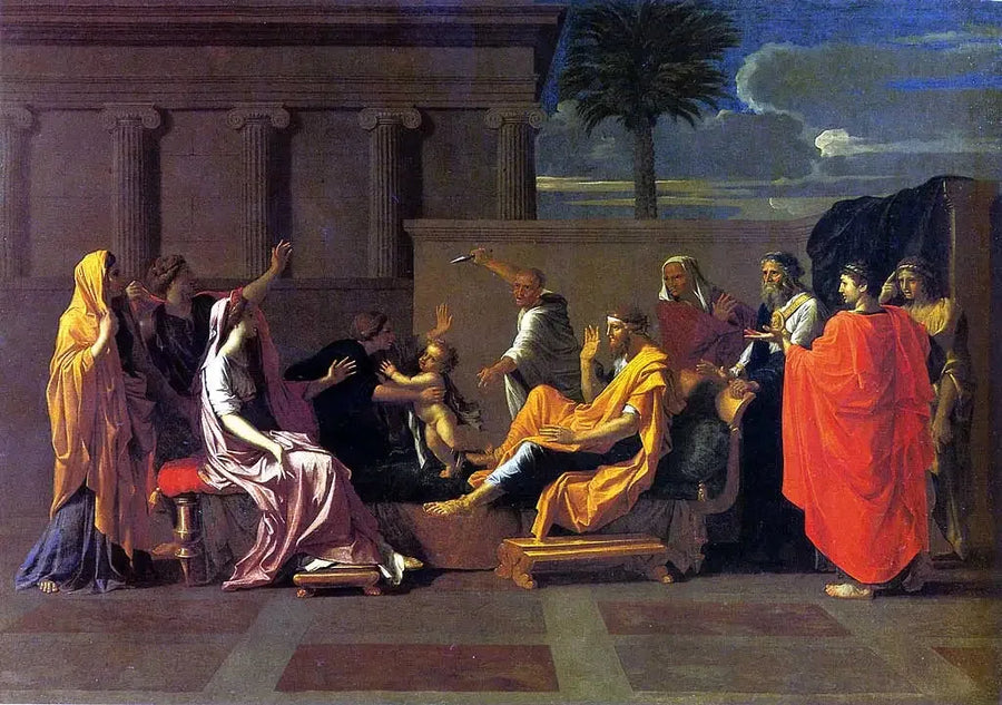 Mozes als kind die de kroon van de farao onder de voet loopt - Nicolas Poussin