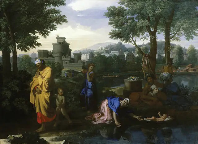 Mozes uitgestald op het water - Nicolas Poussin