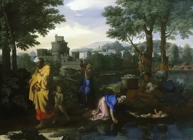 Mozes uitgestald op het water - Nicolas Poussin
