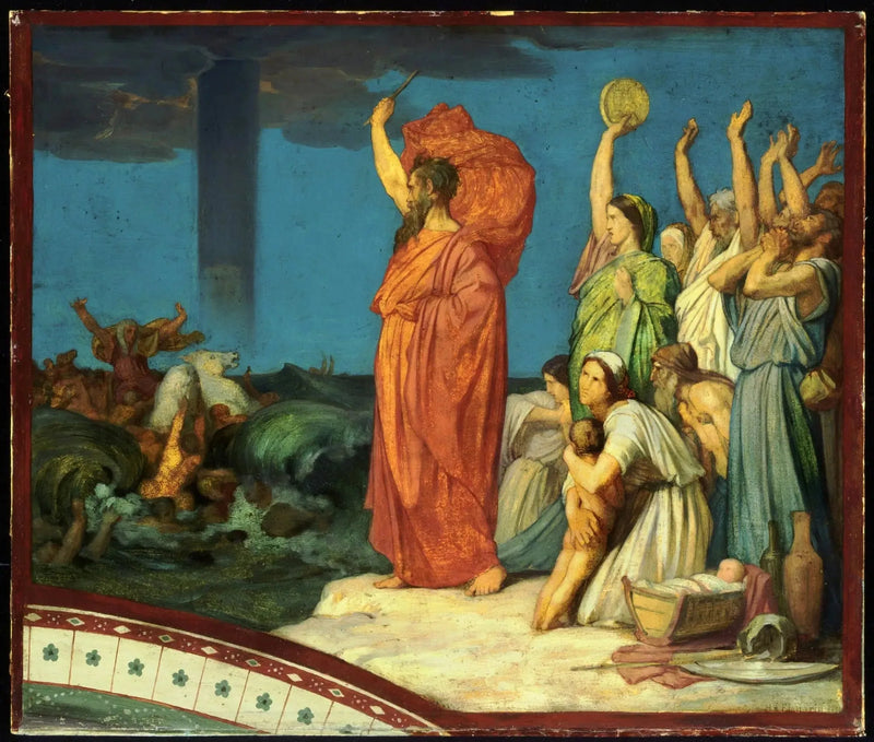 Mozes die de wateren beveelt zich te sluiten over het Egyptische leger - Hippolyte Flandrin