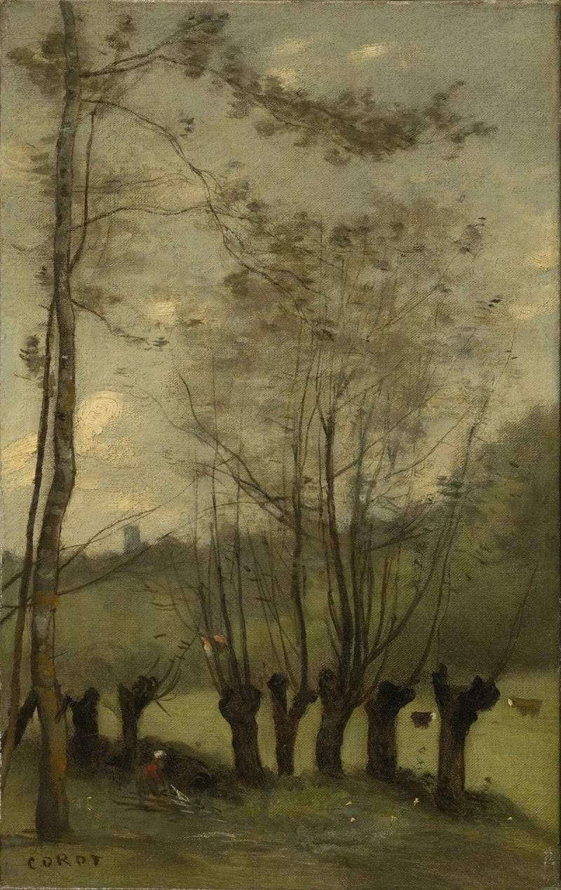Montlhéry. Weide met wilgen - Jean-Baptiste Camille Corot
