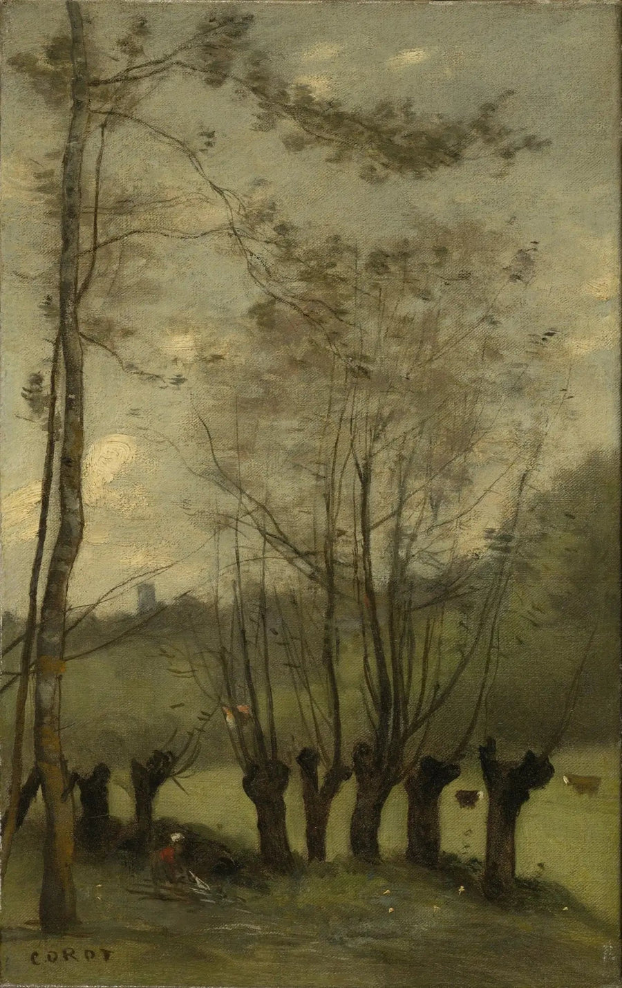 Montlhéry. Weide met wilgen - Jean-Baptiste Camille Corot