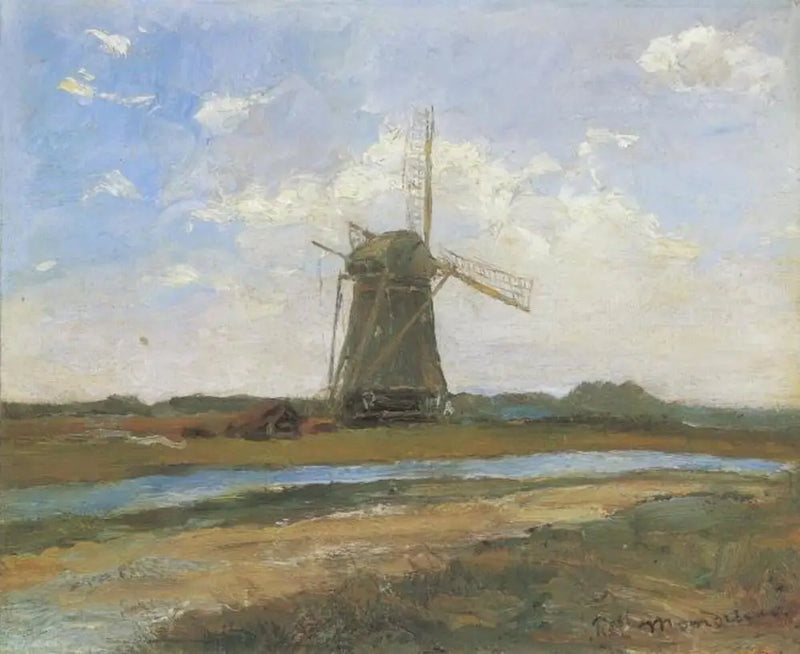 Windmolen in de zon bij een beek - Piet Mondrian