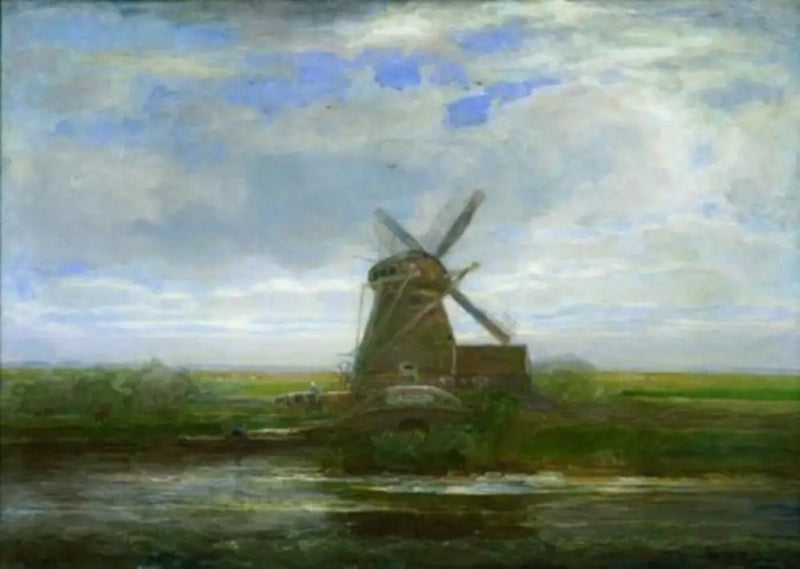 Oostzijdse Molen met panoramische zonsondergang, molen in het midden - Piet Mondrian