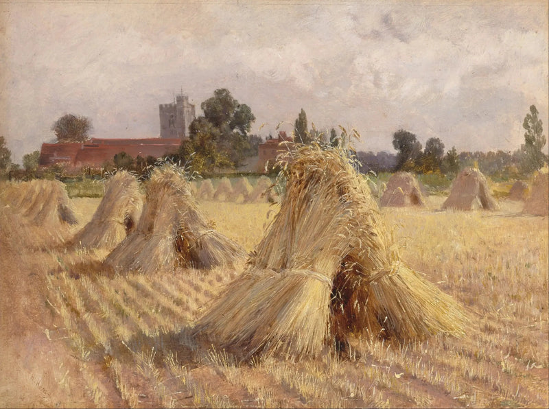 Maïsplukjes bij de kerk van Bray - Heywood Hardy
