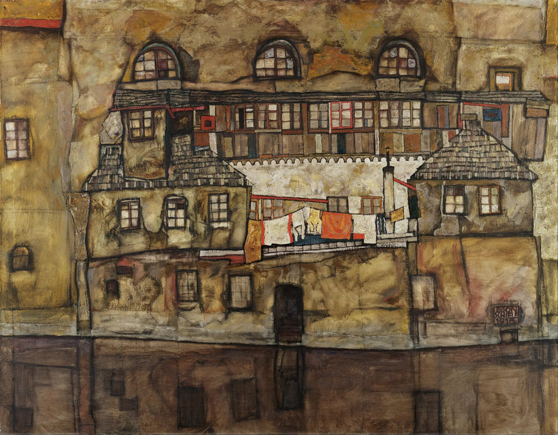 Huiswand aan de rivier - Egon Schiele