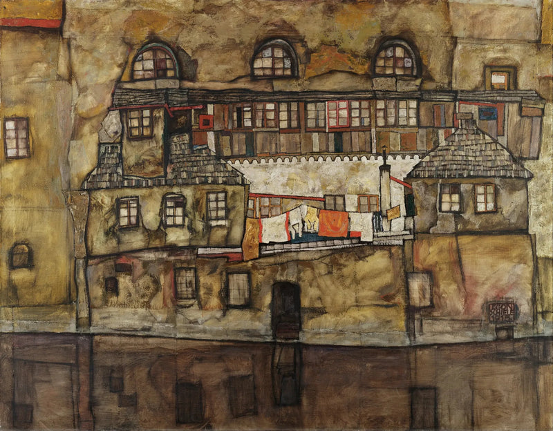 Huiswand aan de rivier - Egon Schiele