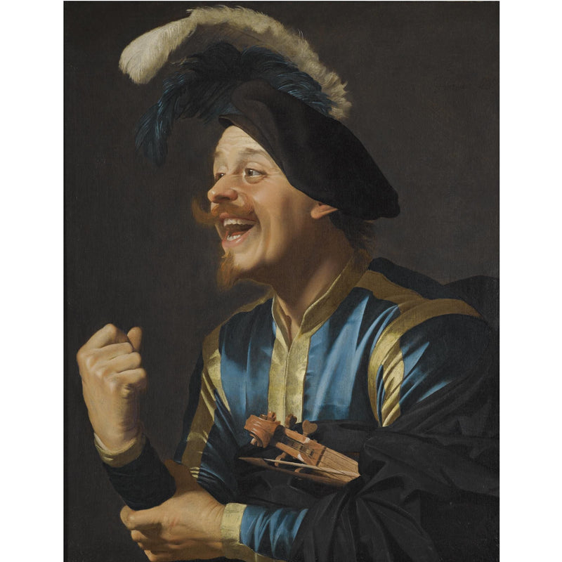lachende musicus met een viool onder de arm - Gerrit van Honthorst