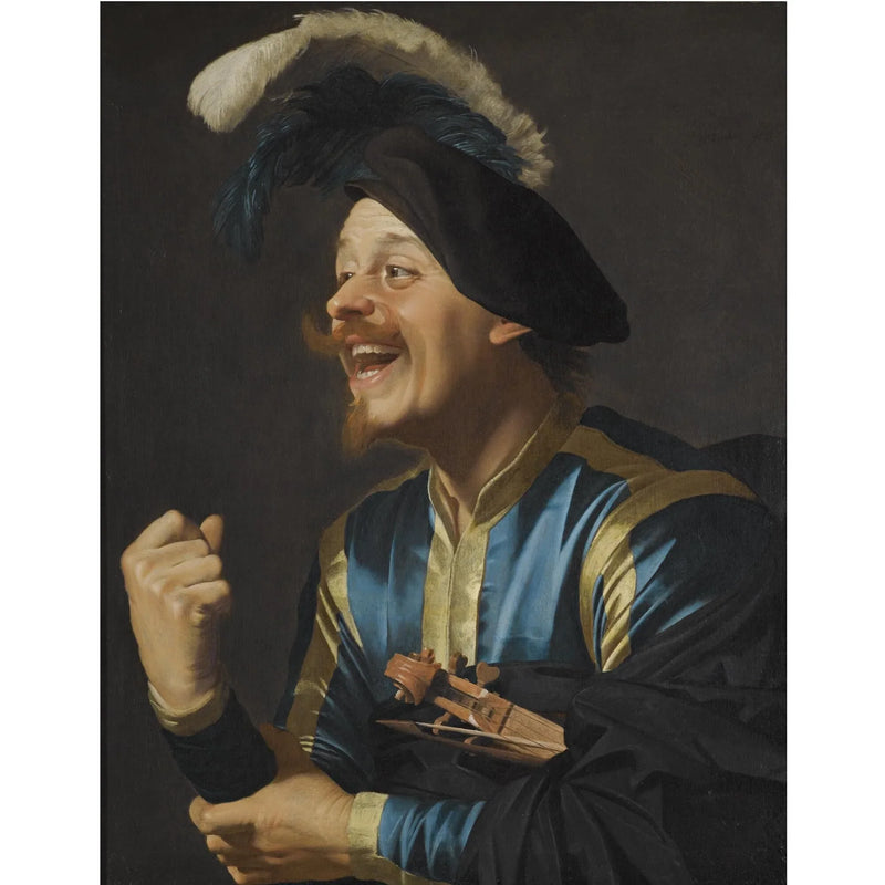 lachende musicus met een viool onder de arm - Gerrit van Honthorst