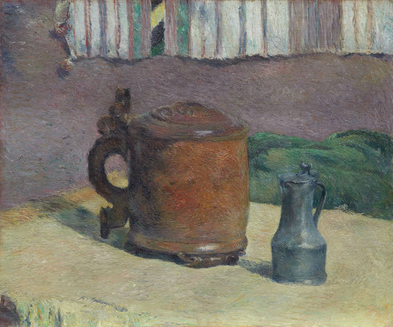 Stilleven met een aardewerken kruik en een ijzeren beker - Paul Gauguin