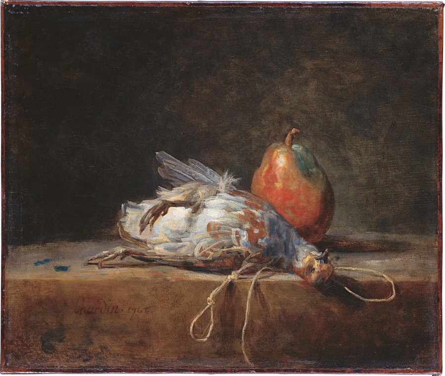 Stilleven met parelhoen en peer - Jean Simeón Chardin