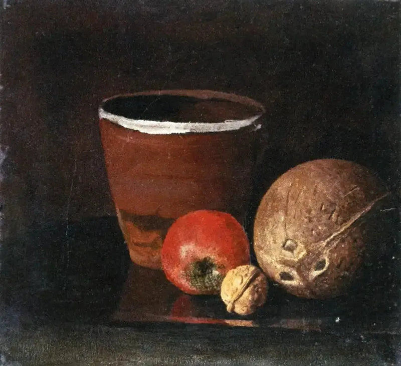 Stilleven met een pot, een appel, een noot en een kokosnoot - Edvard Munch