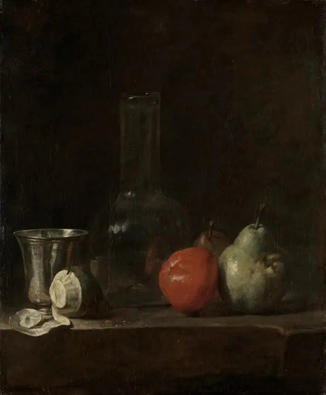 Stilleven met fruit en een glazen vaas - Jean Simeón Chardin