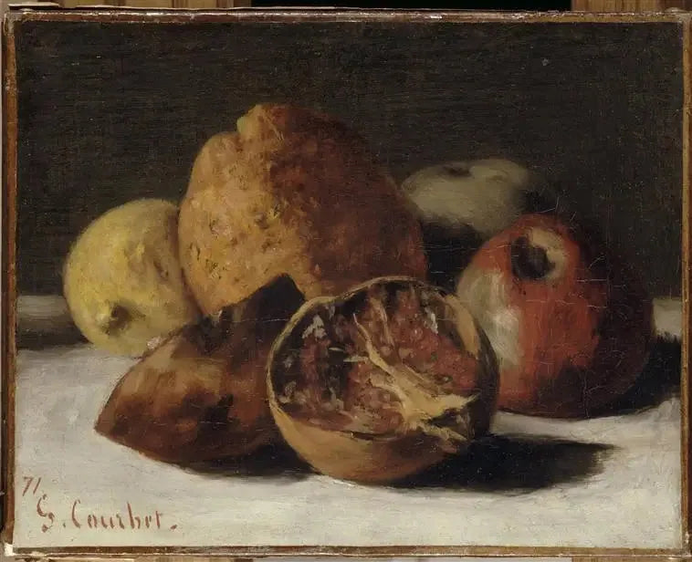 Natuurgetuigenis met fruit: appels en granaatappels - Gustave Courbet
