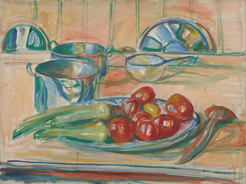 Stilleven met tomaten, prei en kookpotten - Edvard Munch